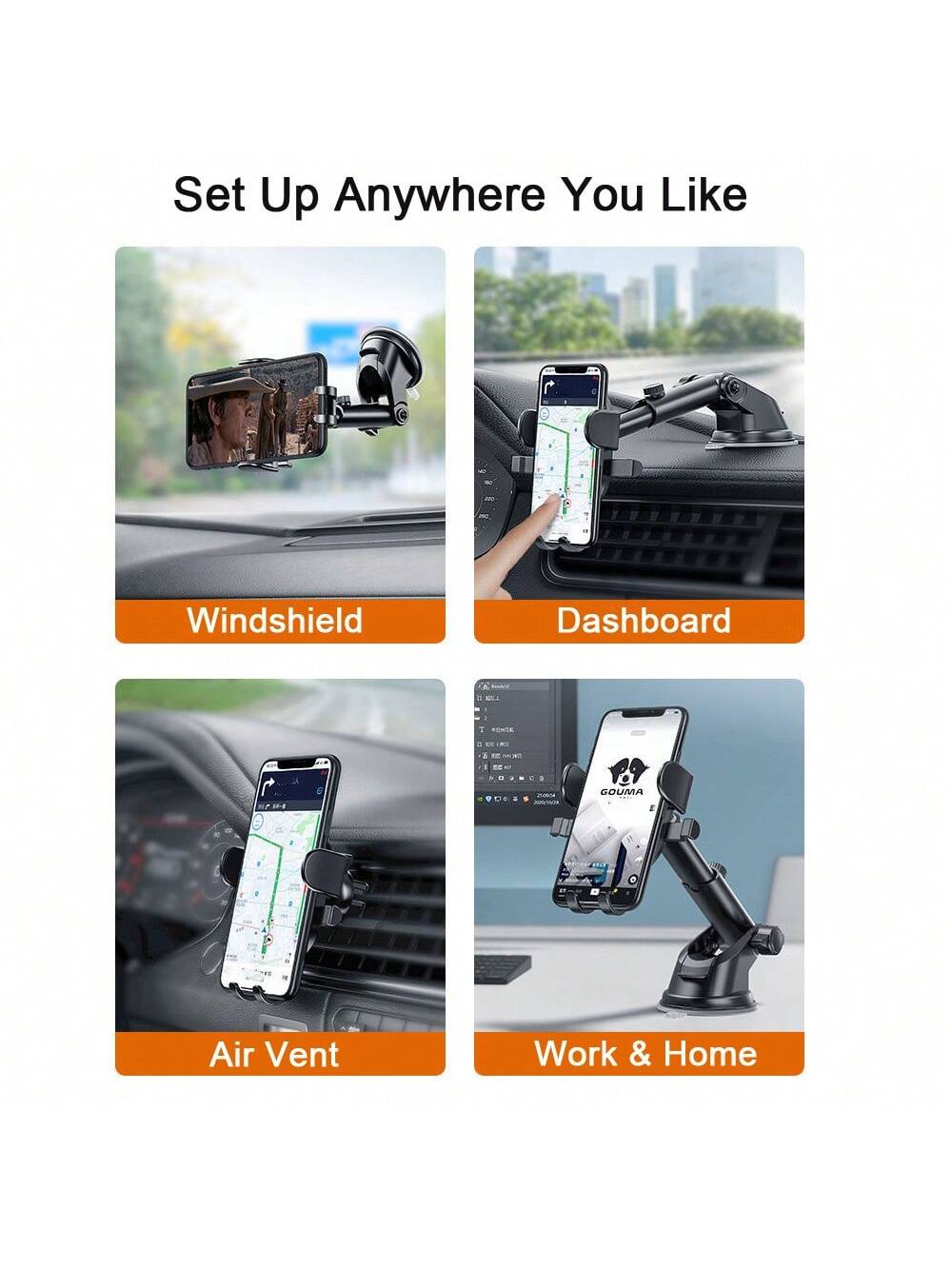 [66lbs Strong Suction Cup][Thick Case & Big Phone Friendly] Universal Car Phone Holder, Dashboard & Windshield Mounting, Compatible With IPhone 16/15/14/13/12