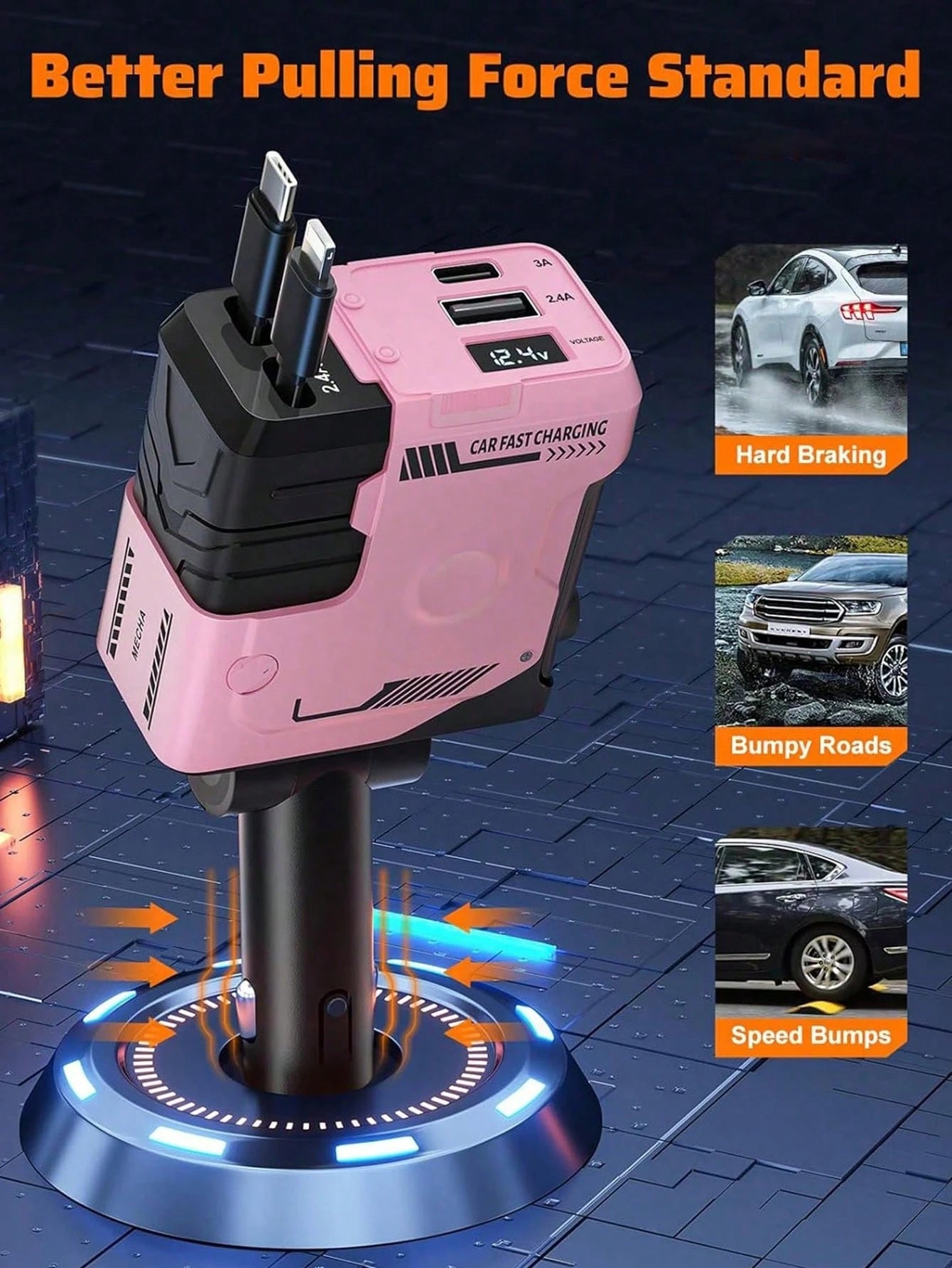 66W Retractable 4-In-1 Car Charger, Fast Car Phone Charger With 2 Retractable Cables, USB And Type-C Ports, Fast Charging Adapter Compatible With Apple And Android, Car Accessories, Gift