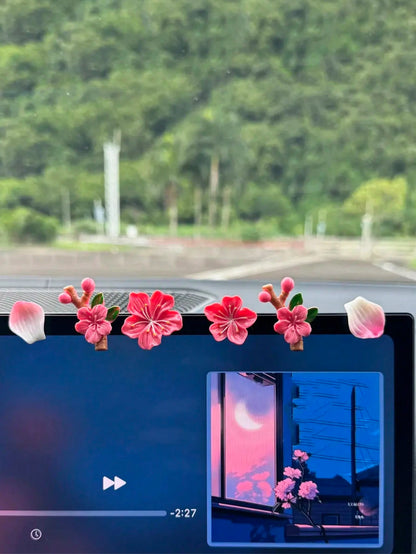 6pcs Car Interior Decor Accessories- 3D Peach Blossom Car Dashboard Screen Decor