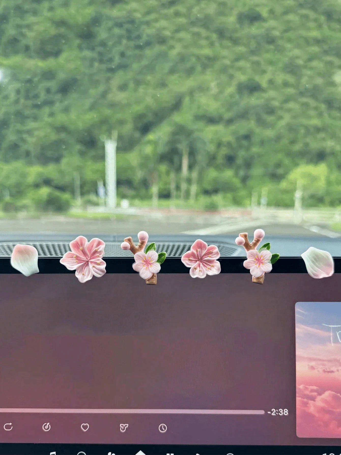 6pcs Car Interior Decor Accessories- 3D Peach Blossom Car Dashboard Screen Decor