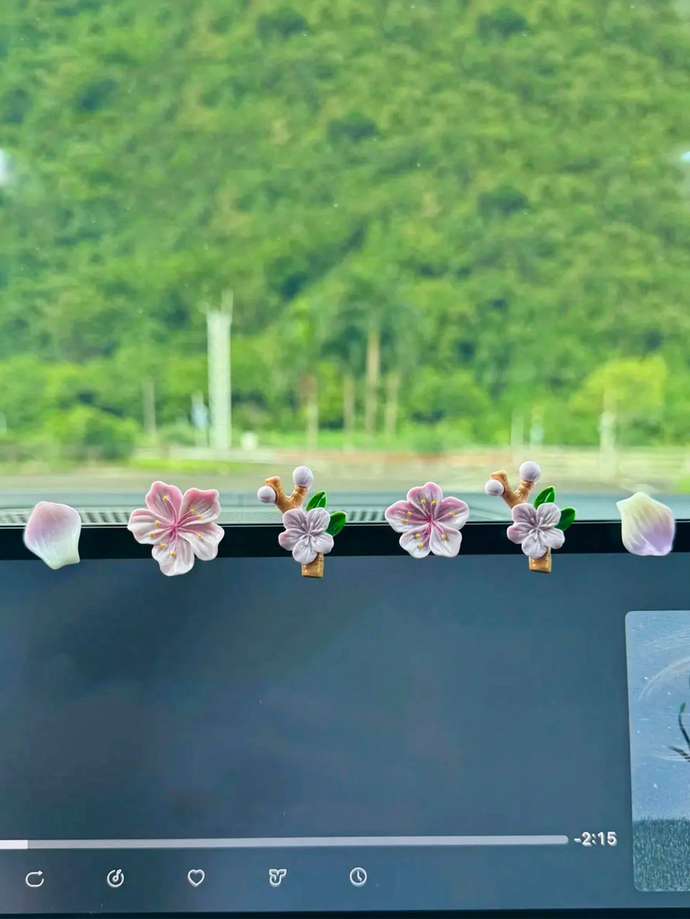 6pcs Car Interior Decor Accessories- 3D Peach Blossom Car Dashboard Screen Decor