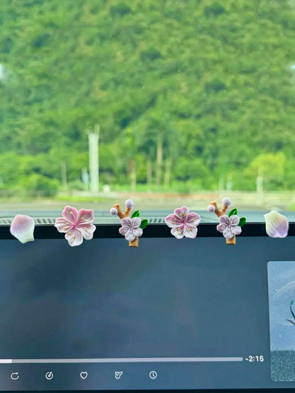 6pcs Car Interior Decor Accessories- 3D Peach Blossom Car Dashboard Screen Decor