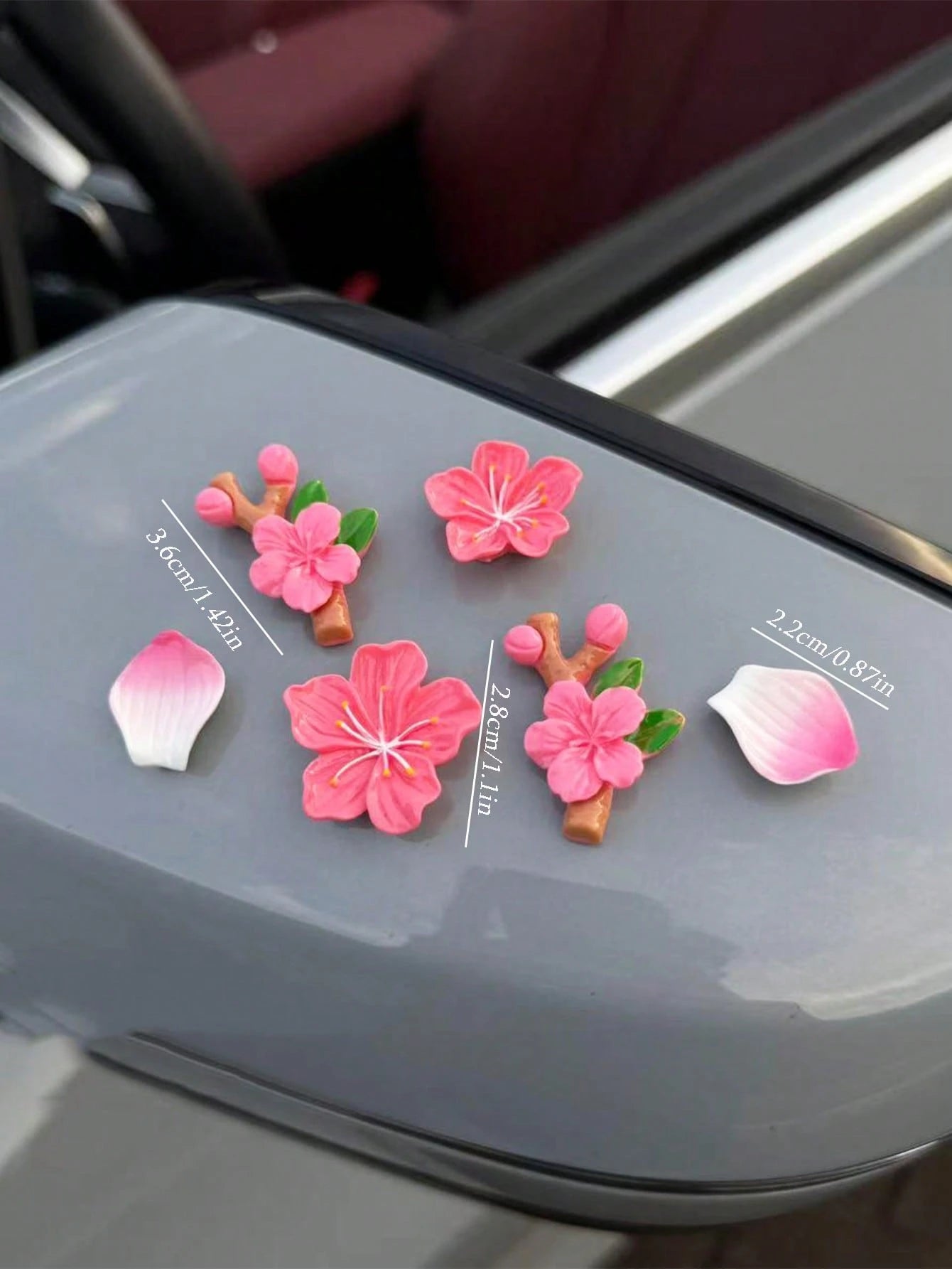 6pcs Car Interior Decor Accessories- 3D Peach Blossom Car Dashboard Screen Decor
