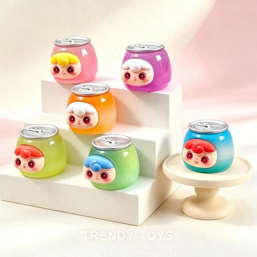 6pcs Cute Cartoon Can-Shaped Resin Figurine Set, Kawaii Mini Doll Decor, Colorful Beverage Can Design Desktop Ornament, Suitable For Home Display