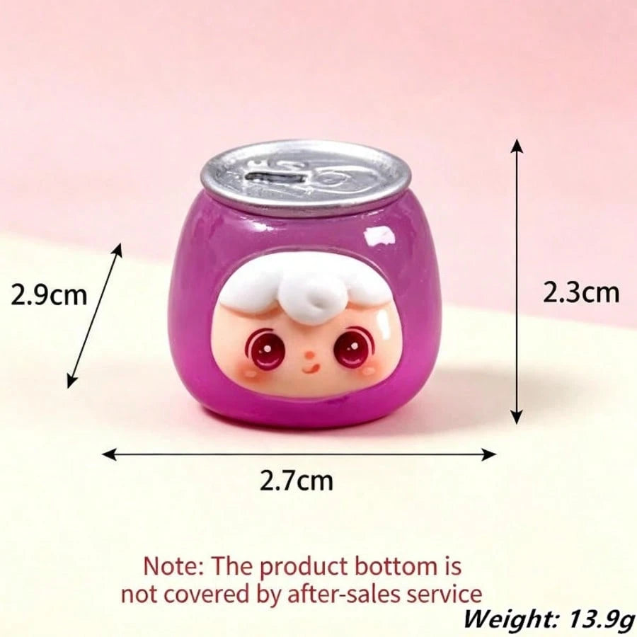 6pcs Cute Cartoon Can-Shaped Resin Figurine Set, Kawaii Mini Doll Decor, Colorful Beverage Can Design Desktop Ornament, Suitable For Home Display