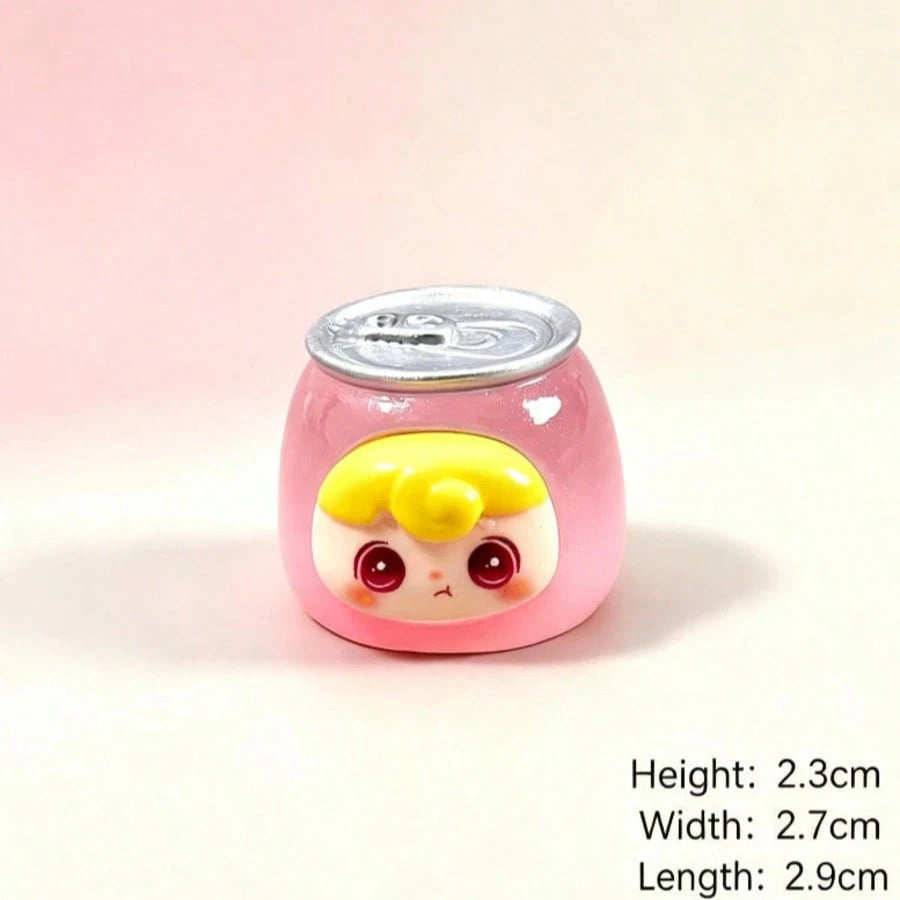 6pcs Cute Cartoon Can-Shaped Resin Figurine Set, Kawaii Mini Doll Decor, Colorful Beverage Can Design Desktop Ornament, Suitable For Home Display