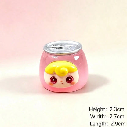 6pcs Cute Cartoon Can-Shaped Resin Figurine Set, Kawaii Mini Doll Decor, Colorful Beverage Can Design Desktop Ornament, Suitable For Home Display