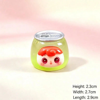 6pcs Cute Cartoon Can-Shaped Resin Figurine Set, Kawaii Mini Doll Decor, Colorful Beverage Can Design Desktop Ornament, Suitable For Home Display