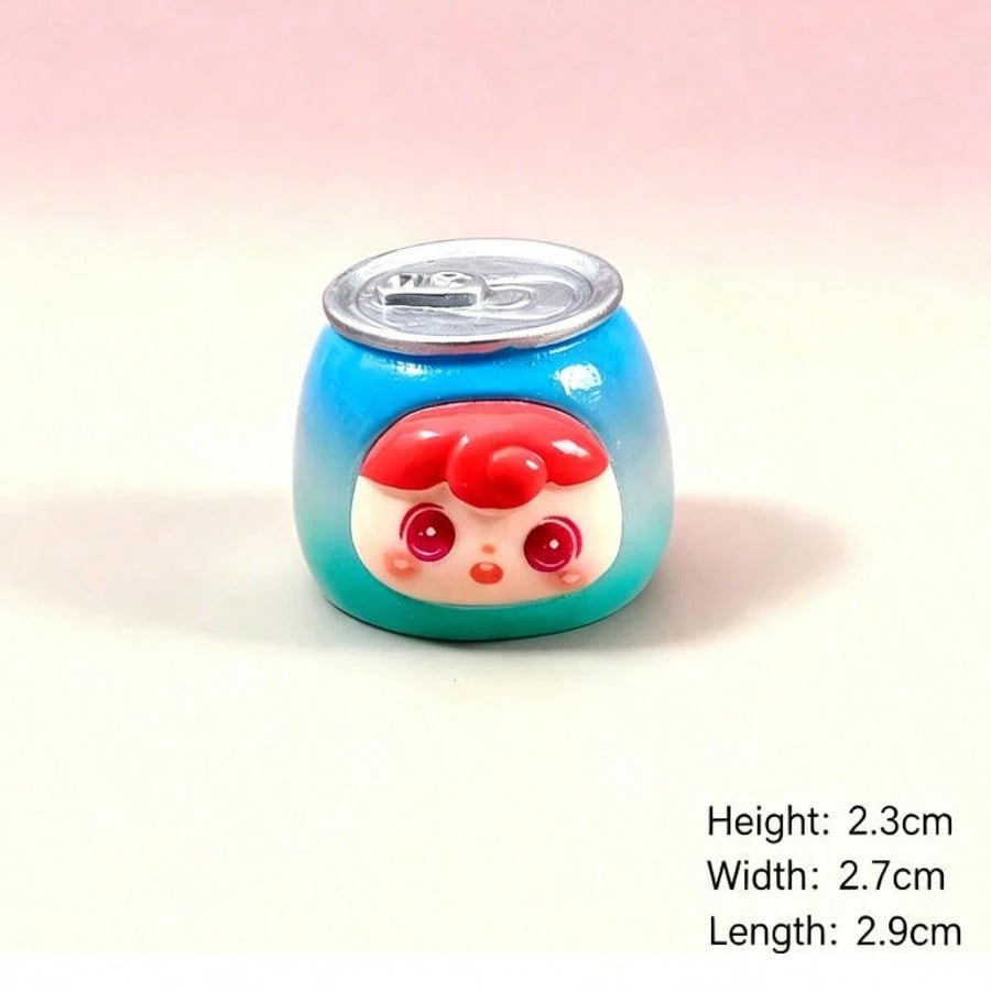 6pcs Cute Cartoon Can-Shaped Resin Figurine Set, Kawaii Mini Doll Decor, Colorful Beverage Can Design Desktop Ornament, Suitable For Home Display