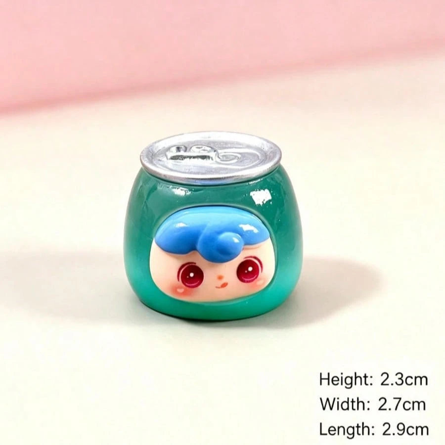6pcs Cute Cartoon Can-Shaped Resin Figurine Set, Kawaii Mini Doll Decor, Colorful Beverage Can Design Desktop Ornament, Suitable For Home Display