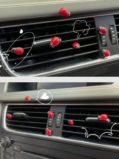 6pcs Ladybug Car Interior Decor, Freely Adhesive, Cute And Fun