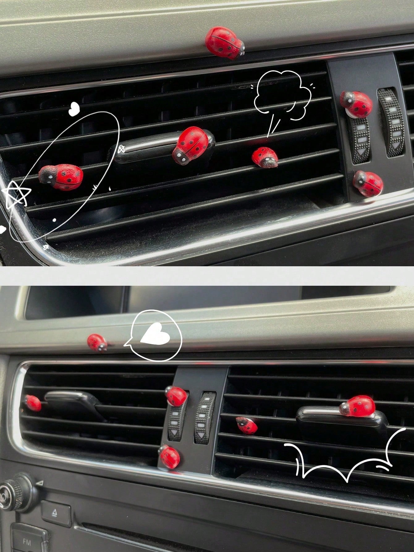6pcs Ladybug Car Interior Decor, Freely Adhesive, Cute And Fun