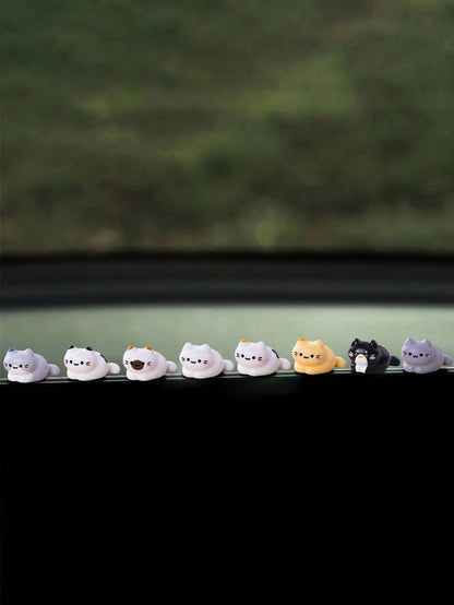 6pcs Random Cute Mini Plush Cat Car Decor, Creative Ornament For Car Dashboard Display, DIY Accessory