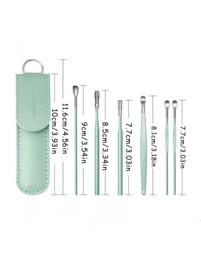 6pcs/Set Stainless Steel Double-Ended Spiral Ear Wax Removal Spoons, Ear Cleaning Tools For Home Use,School,Back To School,Travel,Travel Essentials,Home Essentials,Ear Cleaner