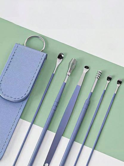 6pcs/Set Stainless Steel Double-Ended Spiral Ear Wax Removal Spoons, Ear Cleaning Tools For Home Use,School,Back To School,Travel,Travel Essentials,Home Essentials,Ear Cleaner