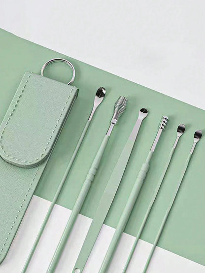 6pcs/Set Stainless Steel Double-Ended Spiral Ear Wax Removal Spoons, Ear Cleaning Tools For Home Use,School,Back To School,Travel,Travel Essentials,Home Essentials,Ear Cleaner