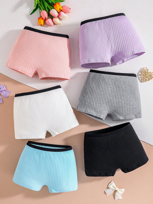 6pcs/Set Teen Girl Simple Solid Color Cotton Panties