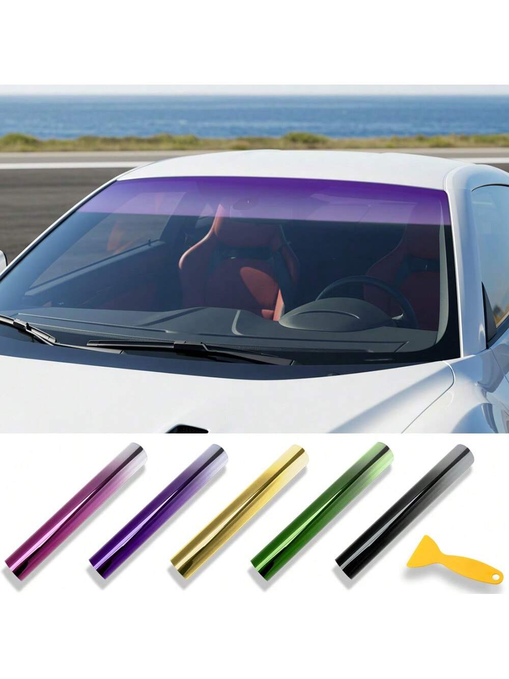 7.87x59.06 Inch PVC Gradient Sunshade Film, Suitable For Car Windshield, Self-Adhesive UV Protection, Eye-, Anti-Glare, Anti-Explosion, Waterproof And Scratch-Resistant Vinyl Wrap, Universal Fit, Brea