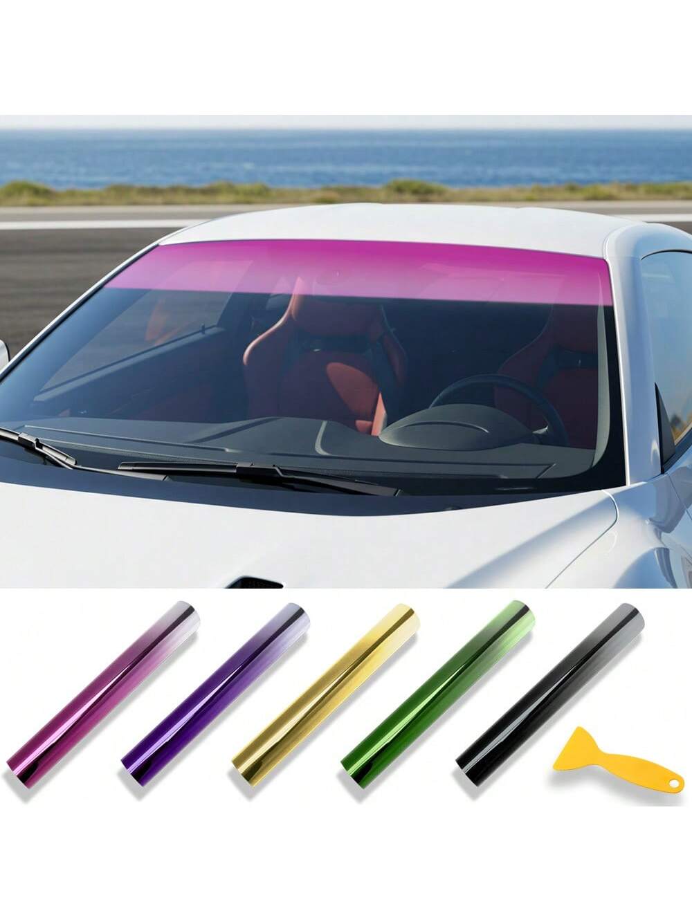 7.87x59.06 Inch PVC Gradient Sunshade Film, Suitable For Car Windshield, Self-Adhesive UV Protection, Eye-, Anti-Glare, Anti-Explosion, Waterproof And Scratch-Resistant Vinyl Wrap, Universal Fit, Brea