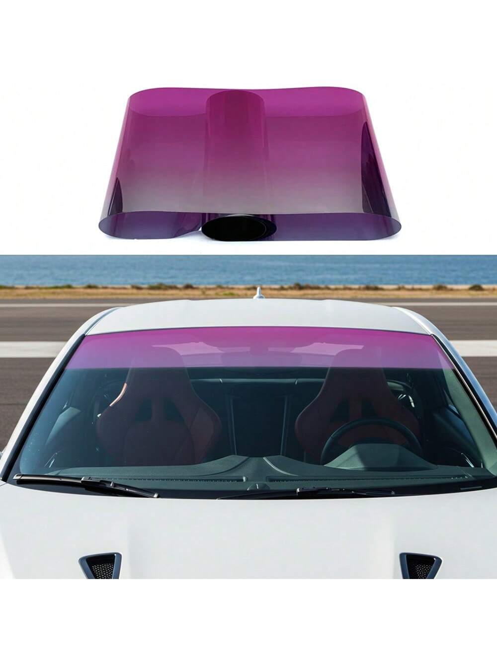 7.87x59.06 Inch PVC Gradient Sunshade Film, Suitable For Car Windshield, Self-Adhesive UV Protection, Eye-, Anti-Glare, Anti-Explosion, Waterproof And Scratch-Resistant Vinyl Wrap, Universal Fit, Brea