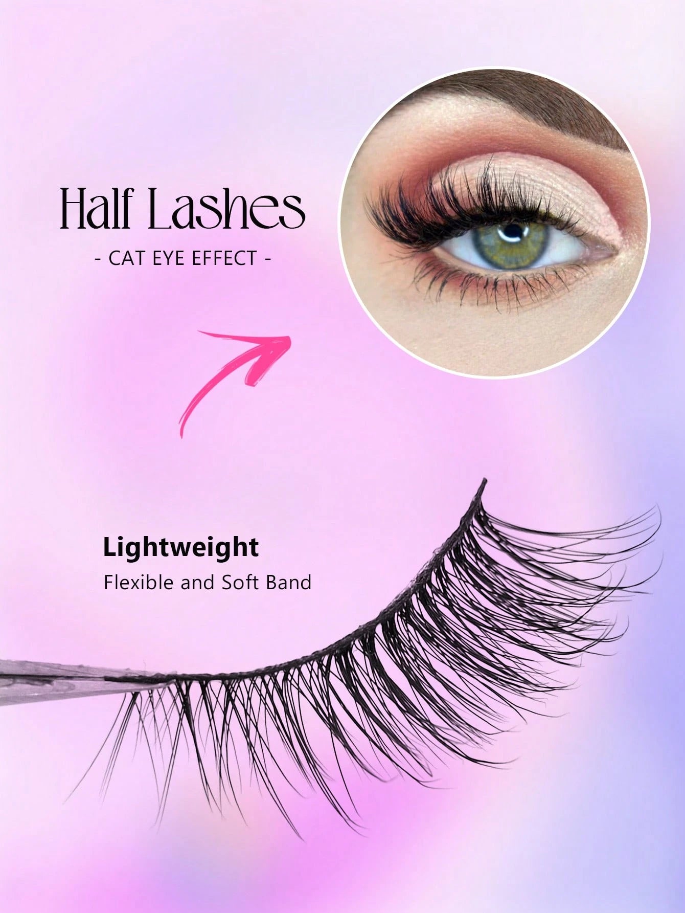 7 Pairs Asiteo Natural Fluffy Eyelashes, Cat Eye Lashes, Elongated Lash Tips, Daily Wear, Strip Fake Eyelashes