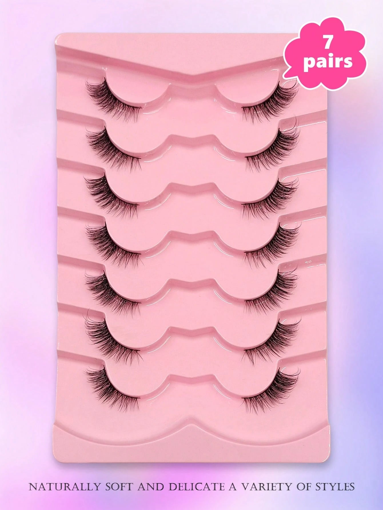 7 Pairs Asiteo Natural Fluffy Eyelashes, Cat Eye Lashes, Elongated Lash Tips, Daily Wear, Strip Fake Eyelashes