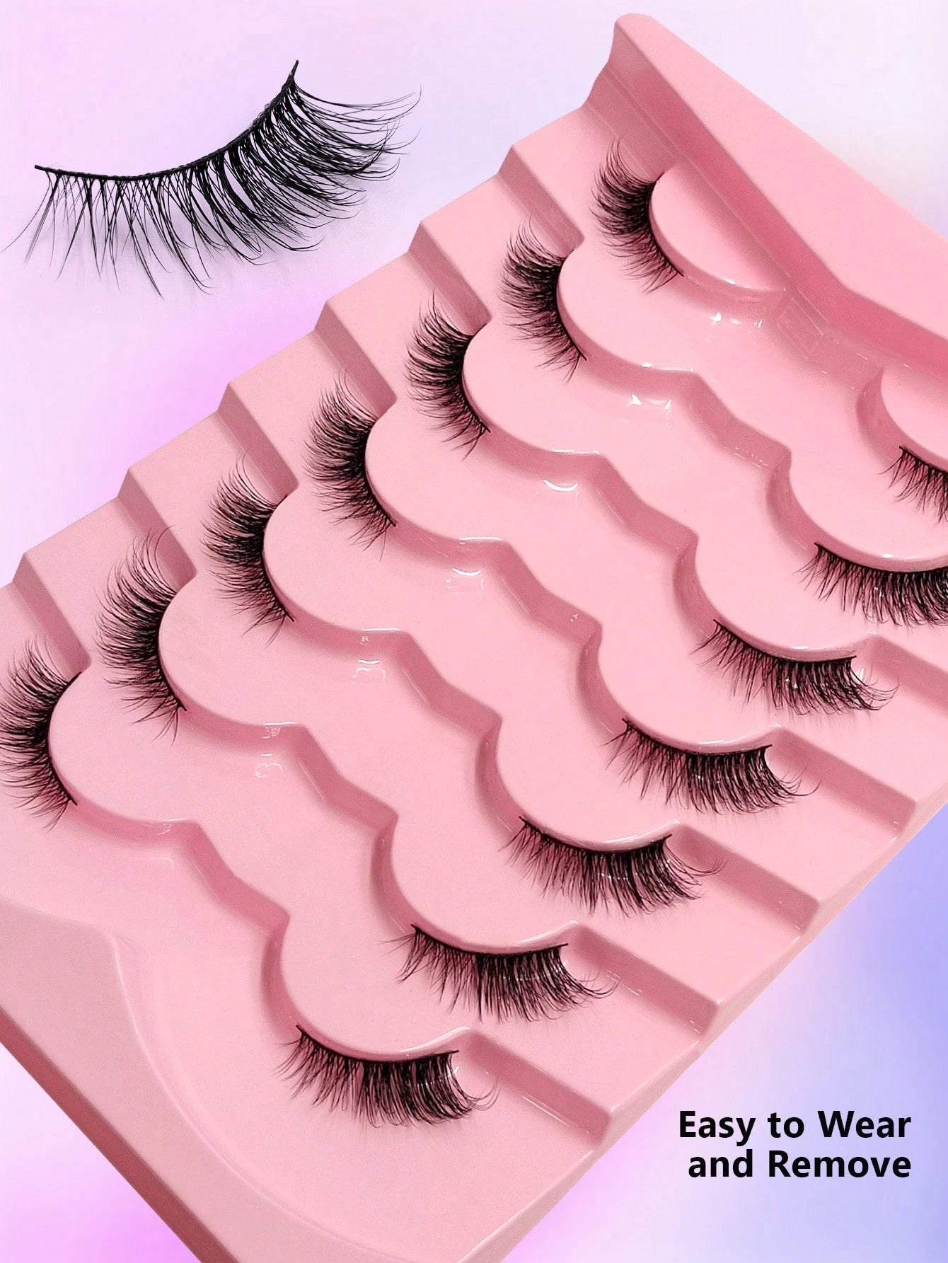 7 Pairs Asiteo Natural Fluffy Eyelashes, Cat Eye Lashes, Elongated Lash Tips, Daily Wear, Strip Fake Eyelashes