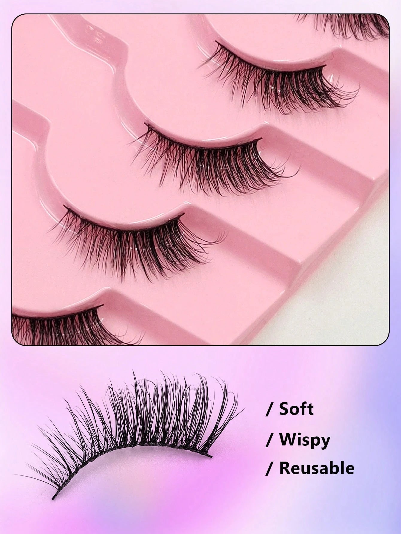 7 Pairs Asiteo Natural Fluffy Eyelashes, Cat Eye Lashes, Elongated Lash Tips, Daily Wear, Strip Fake Eyelashes