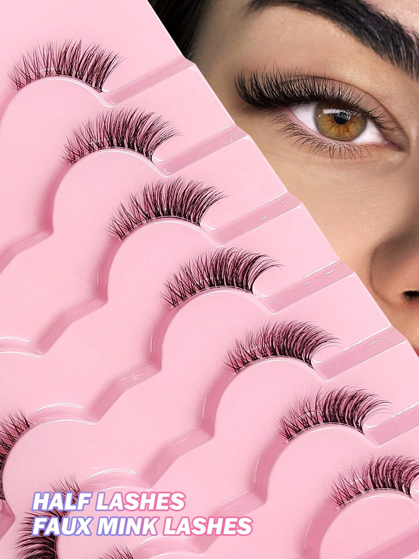 7 Pairs Asiteo Natural Fluffy Eyelashes, Cat Eye Lashes, Elongated Lash Tips, Daily Wear, Strip Fake Eyelashes