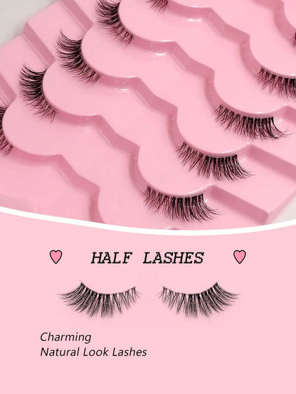 7 Pairs Asiteo Natural Fluffy Eyelashes, Cat Eye Lashes, Elongated Lash Tips, Daily Wear, Strip Fake Eyelashes