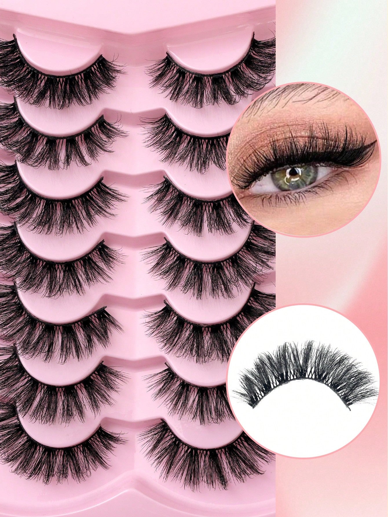 7 Pairs Of D-Curl Thick & Fluffy Russian Style Natural Lashes, Classic Cat Eye Mink Lashes, Cross Fiber 5D Thick & Long False Eyelashes, Soft & Natural For Creating Natural Makeup Look