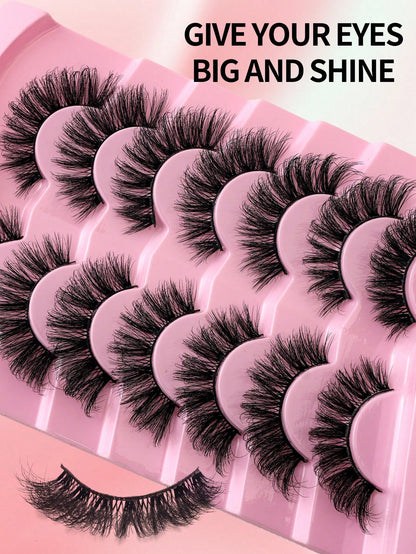 7 Pairs Of D-Curl Thick & Fluffy Russian Style Natural Lashes, Classic Cat Eye Mink Lashes, Cross Fiber 5D Thick & Long False Eyelashes, Soft & Natural For Creating Natural Makeup Look