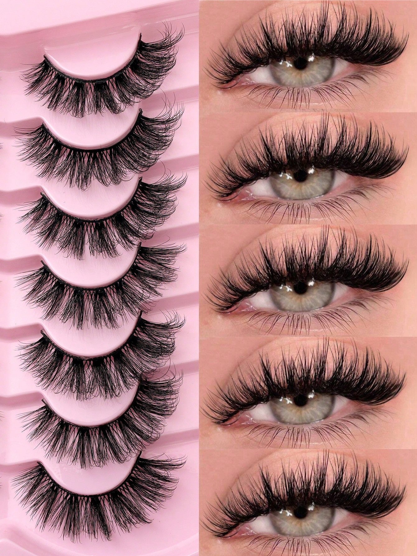 7 Pairs Of D-Curl Thick & Fluffy Russian Style Natural Lashes, Classic Cat Eye Mink Lashes, Cross Fiber 5D Thick & Long False Eyelashes, Soft & Natural For Creating Natural Makeup Look