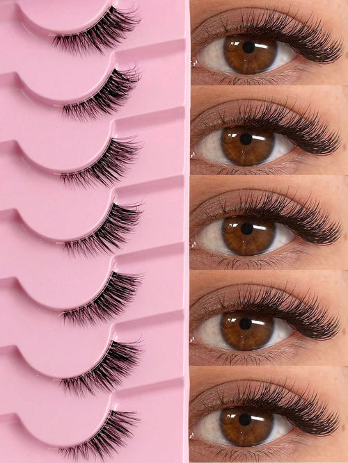 7 Pairs Of Natural Half Eye False Eyelashes, Cat Eye Effect Fluffy Eyelashes Transparent Strip Natural Long 3D Fluffy False Eyelashes Suitable For Role Playing