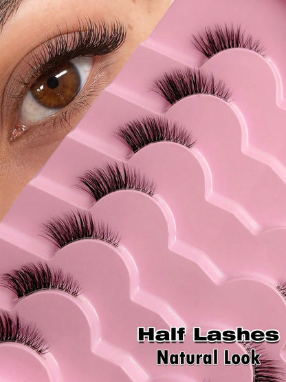 7 Pairs Of Natural Half Eye False Eyelashes, Cat Eye Effect Fluffy Eyelashes Transparent Strip Natural Long 3D Fluffy False Eyelashes Suitable For Role Playing