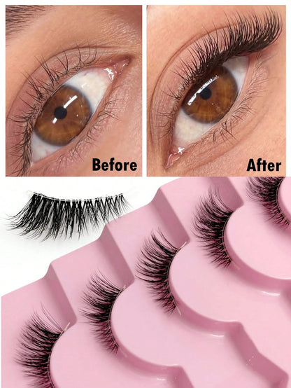 7 Pairs Of Natural Half Eye False Eyelashes, Cat Eye Effect Fluffy Eyelashes Transparent Strip Natural Long 3D Fluffy False Eyelashes Suitable For Role Playing