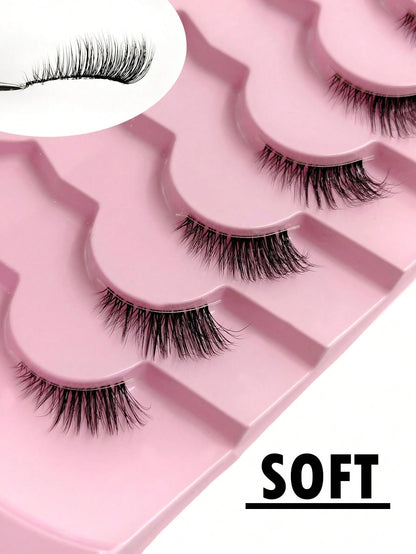 7 Pairs Of Natural Half Eye False Eyelashes, Cat Eye Effect Fluffy Eyelashes Transparent Strip Natural Long 3D Fluffy False Eyelashes Suitable For Role Playing