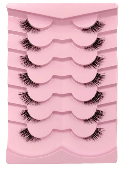 7 Pairs Of Natural Half Eye False Eyelashes, Cat Eye Effect Fluffy Eyelashes Transparent Strip Natural Long 3D Fluffy False Eyelashes Suitable For Role Playing
