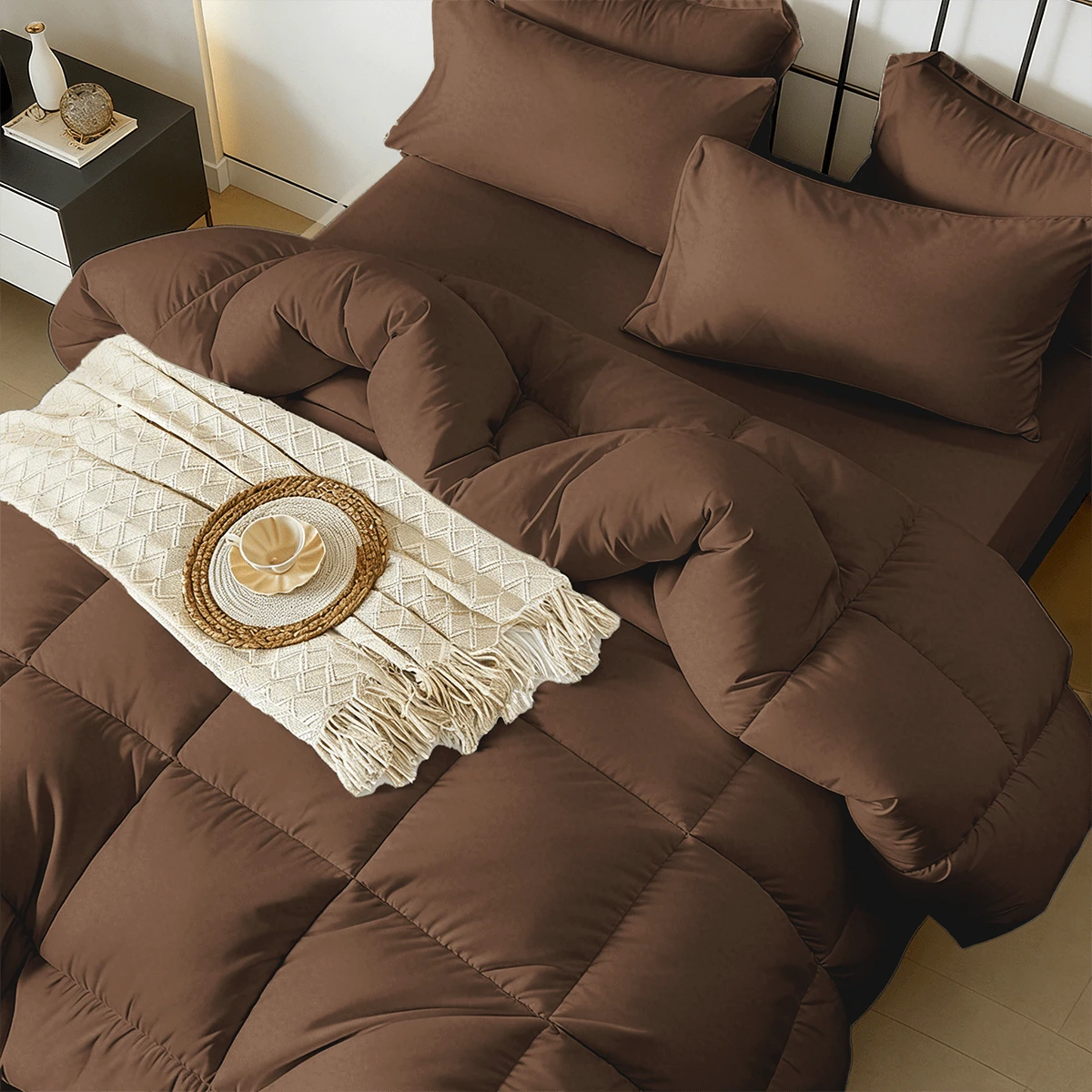 7-Pcs Or 5-Pcs Soft And Breathable Checkered Comforter Sets Queen, As A Family Gift. Includes Fitted Sheet, Flat Sheet, Pillowcase And Comforter, Bed In A Bag, A Luxurious Bedding Set, Machine Washabl