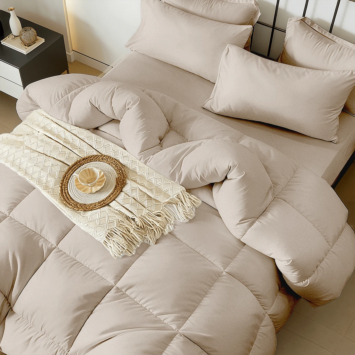 7-Pcs Or 5-Pcs Soft And Breathable Checkered Comforter Sets Queen, As A Family Gift. Includes Fitted Sheet, Flat Sheet, Pillowcase And Comforter, Bed In A Bag, A Luxurious Bedding Set, Machine Washabl