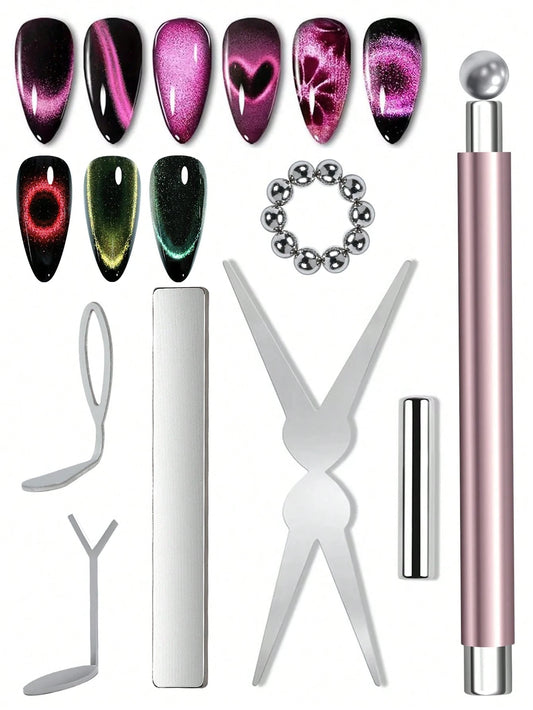 7pcs Cat Eye Nail Art Magnet Tool Set, French Cat Eye Heart Shaped Nail Magnet, Cat Eye Gel Polish Magnet Stick, Nail Art Supplies For Creating Various Cat Eye Effects