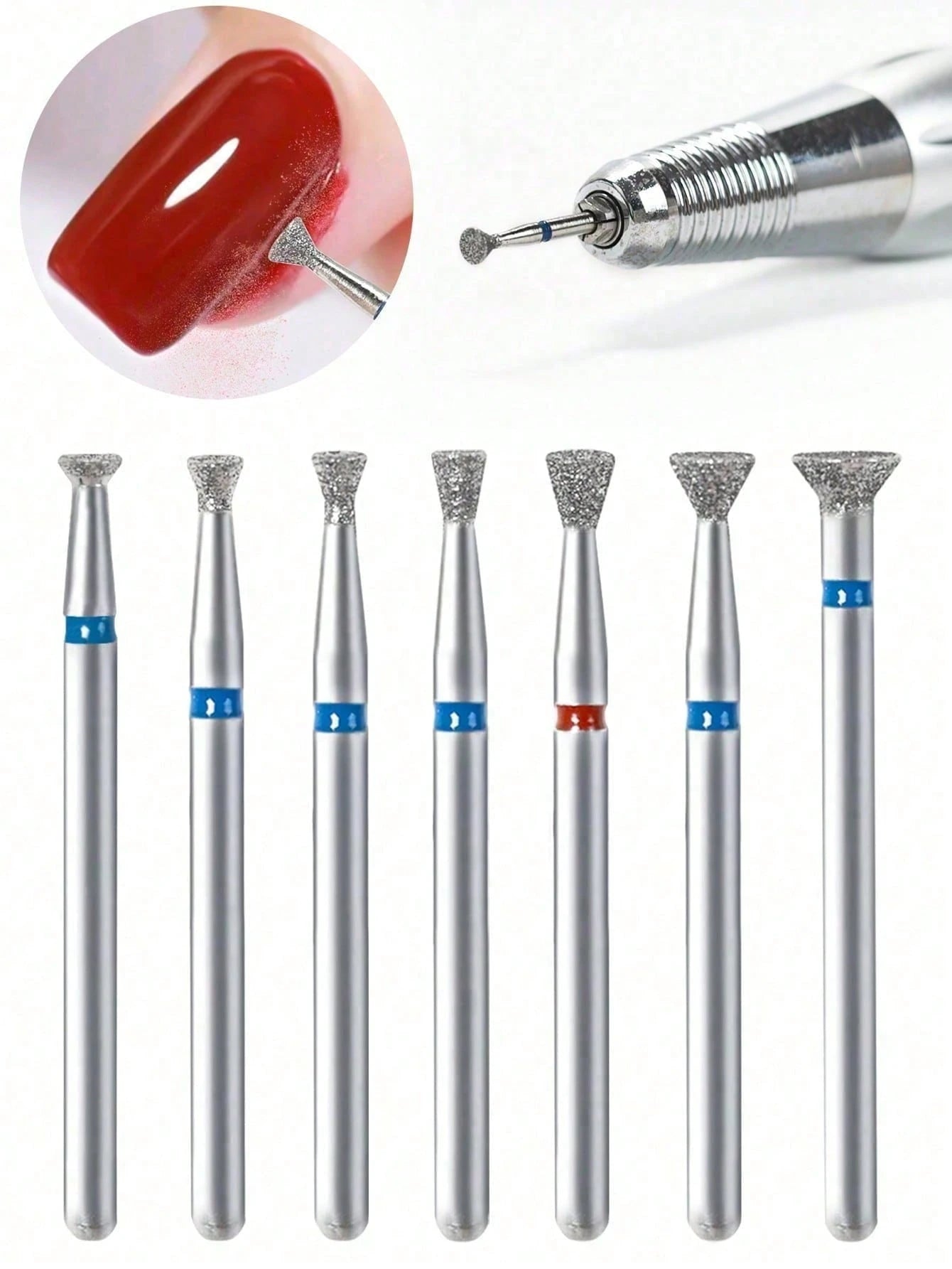 7PCS Diamond Nail Drill Bits For Manicure Electric Nail Accessory Pedicure Machine Nail Polishing File Gel Remover Tool,Pedicure Manicure Files Cuticle Burr Nail Tools Accessories