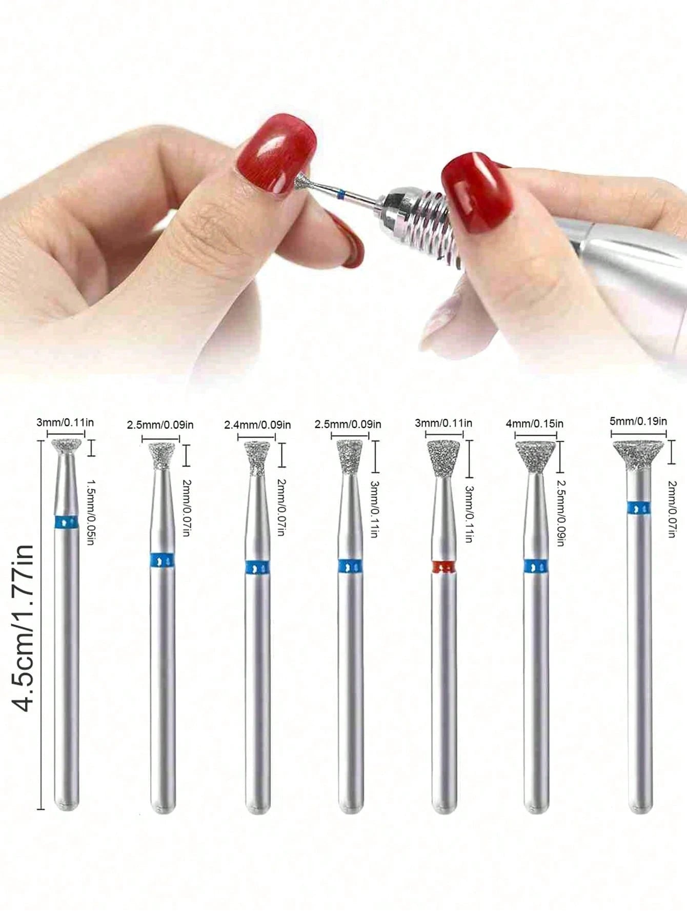 7PCS Diamond Nail Drill Bits For Manicure Electric Nail Accessory Pedicure Machine Nail Polishing File Gel Remover Tool,Pedicure Manicure Files Cuticle Burr Nail Tools Accessories