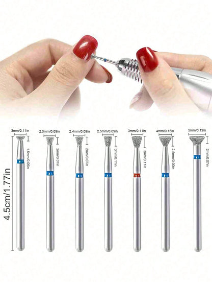 7PCS Diamond Nail Drill Bits For Manicure Electric Nail Accessory Pedicure Machine Nail Polishing File Gel Remover Tool,Pedicure Manicure Files Cuticle Burr Nail Tools Accessories