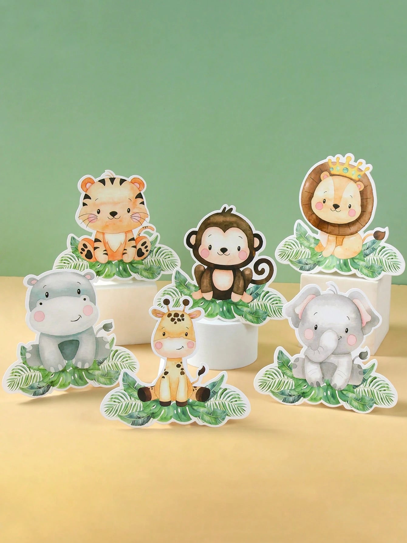 7pcs Jungle Animals Table Centerpieces,Birthday Decoration,Cute Cartoon Animals Paper Ornament,Animals Themed Birthday Party Decoration,Kids'room Decor & Playroom Accents,Photo Booth Props & Party Tab