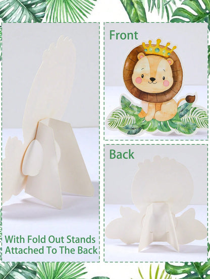 7pcs Jungle Animals Table Centerpieces,Birthday Decoration,Cute Cartoon Animals Paper Ornament,Animals Themed Birthday Party Decoration,Kids'room Decor & Playroom Accents,Photo Booth Props & Party Tab