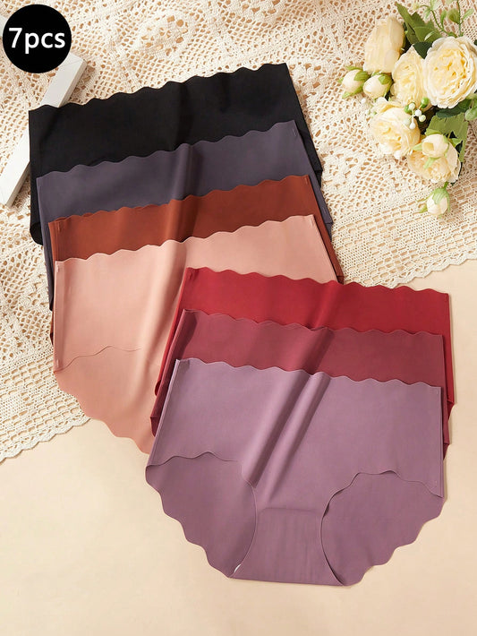 7pcs/Pack Teen Girls Thin Seamless Ice Silk Panty, Breathable And Comfortable Hipster Underwear