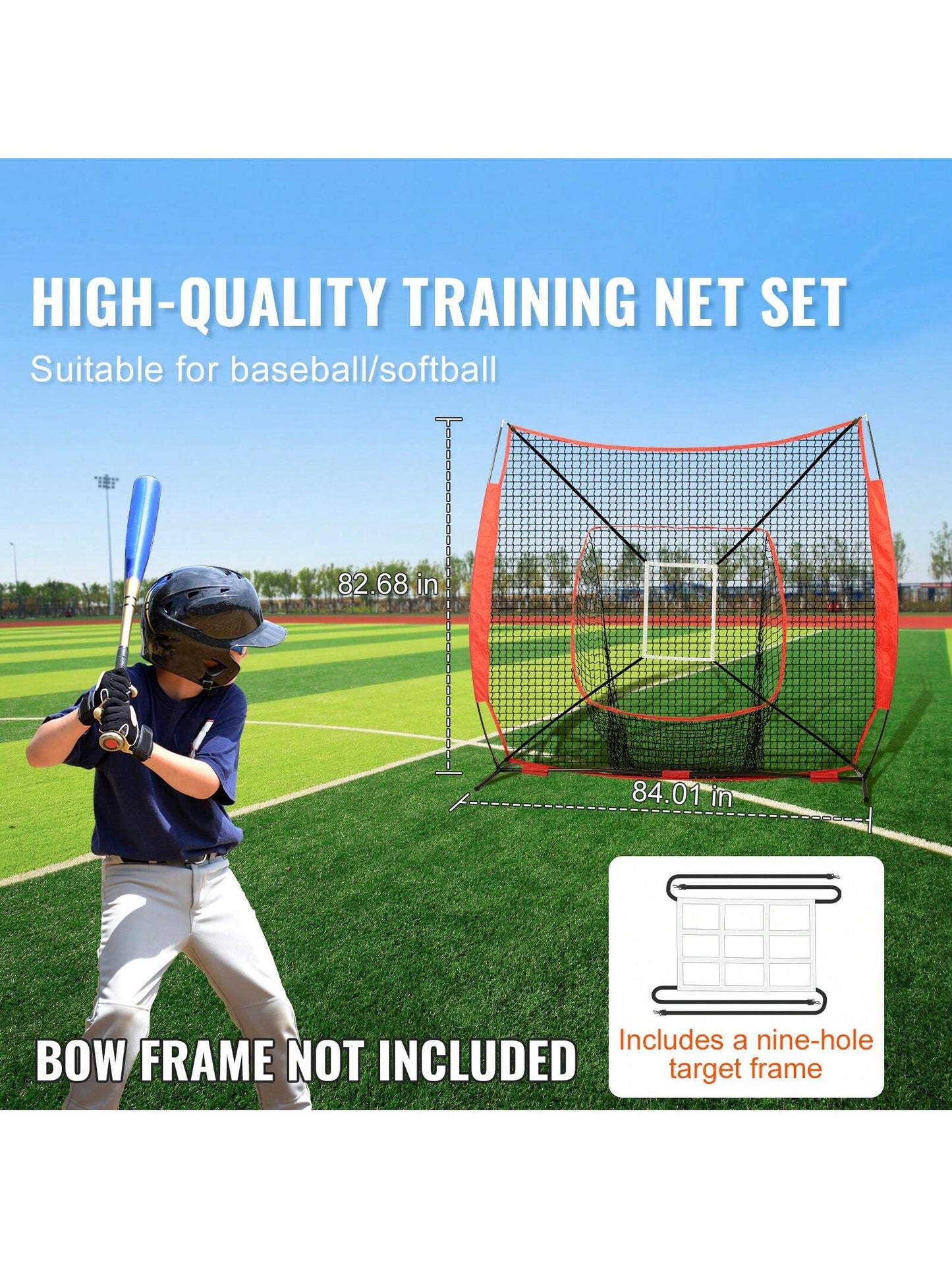7x7 Ft Baseball Softball Practice Net, Portable Baseball Training Net For Hitting Batting Catching Pitching, Backstop Baseball Equipment Training Aids With Strike Zone, Net Only