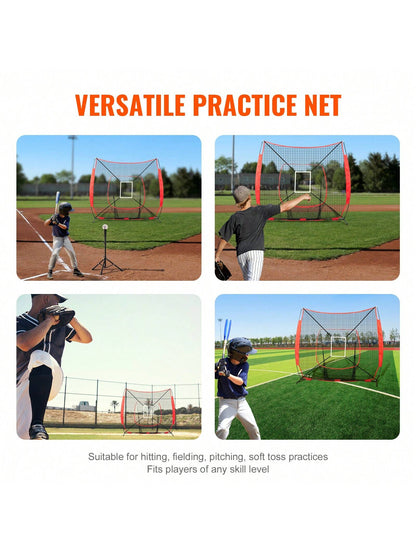 7x7 Ft Baseball Softball Practice Net, Portable Baseball Training Net For Hitting Batting Catching Pitching, Backstop Baseball Equipment Training Aids With Strike Zone, Net Only
