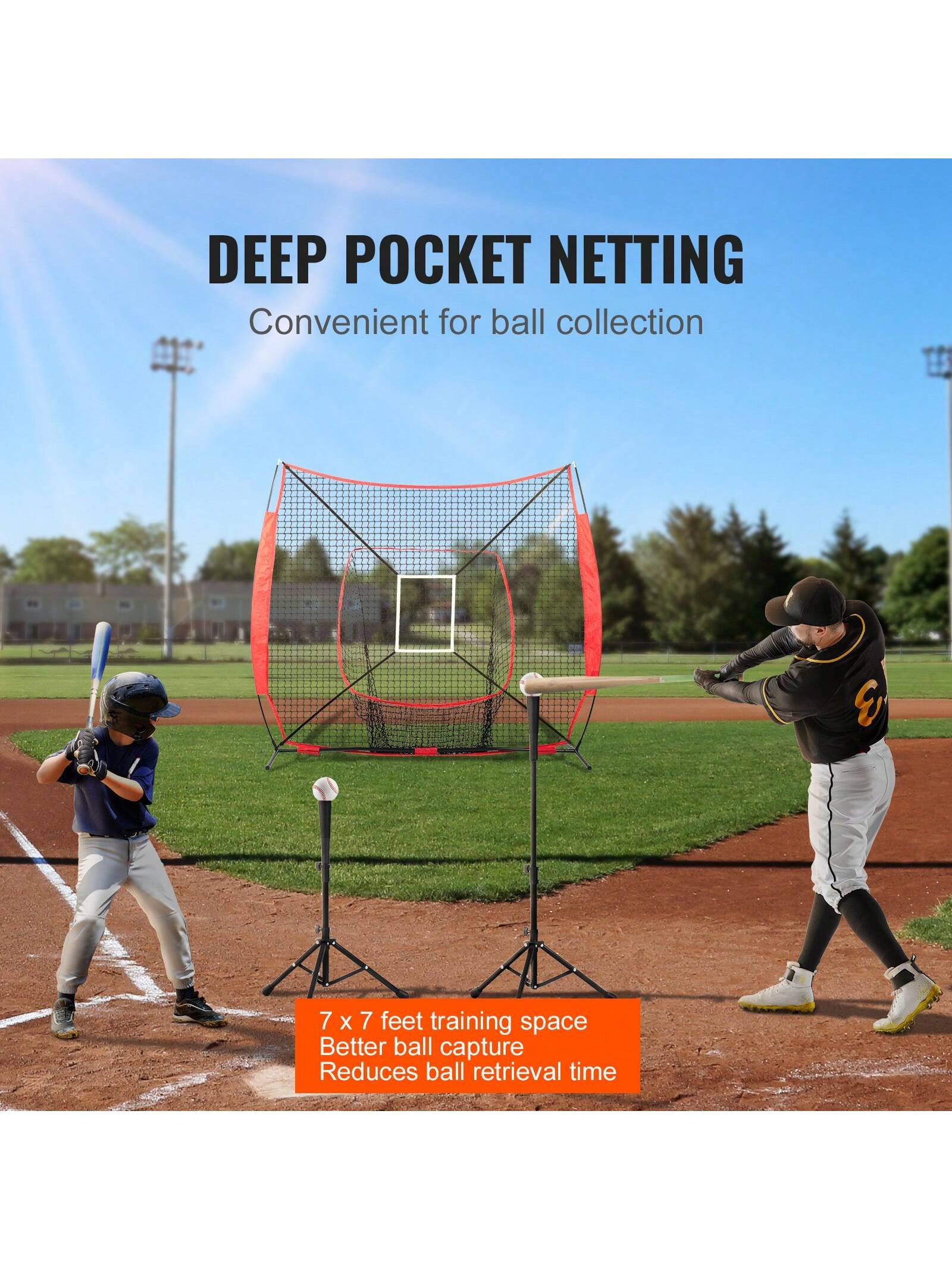 7x7 Ft Baseball Softball Practice Net, Portable Baseball Training Net For Hitting Batting Catching Pitching, Backstop Baseball Equipment Training Aids With Strike Zone, Net Only
